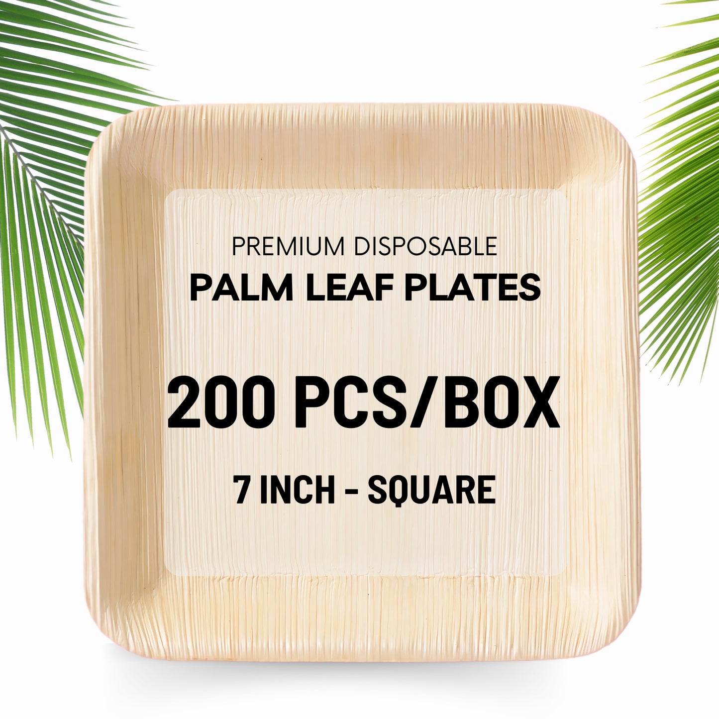 Areca Palm Leaf Plates - 7 Inch Square (200 pcs/box)