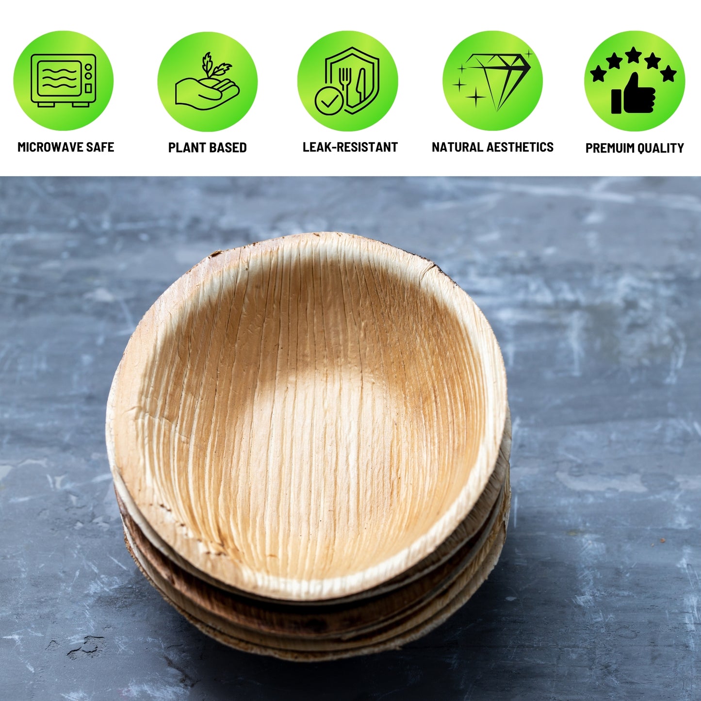 Palm Leaf Areca Wooden Bamboo Bowls (6") - 200 PCS/Box