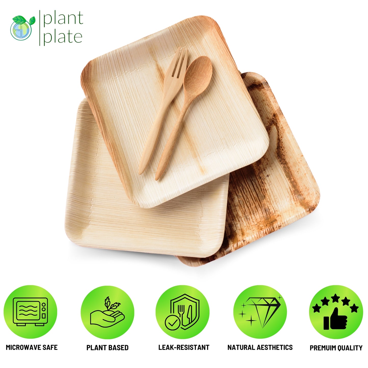 Areca Palm Leaf Plates - 8 Inch Square (200 pcs/box)