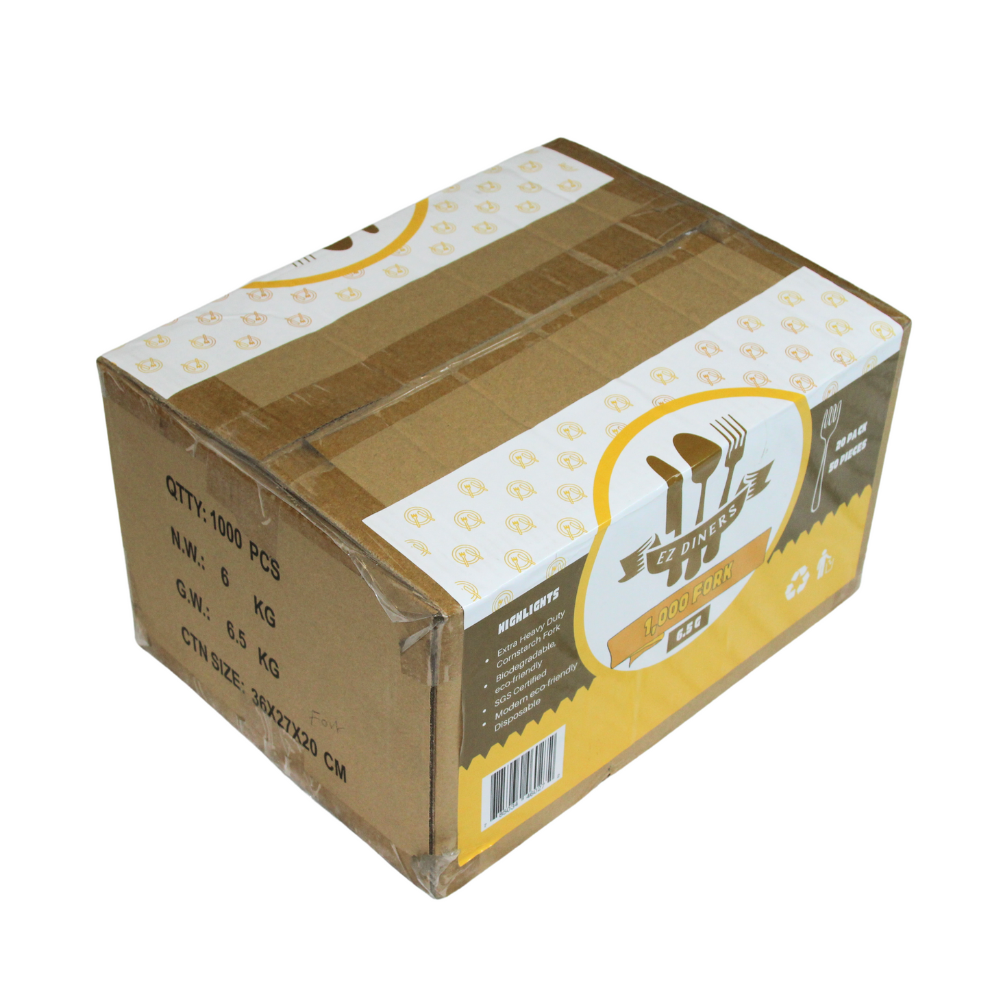Heavy Modern Cornstarch Fork - 6.5g, 20 Pack (1000 pcs/Box)