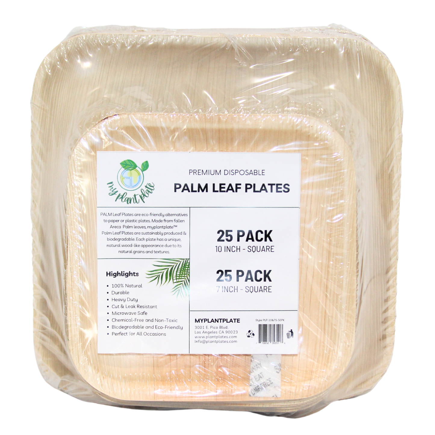 Areca Palm Leaf Square Plates Combo (10" & 7") - 200 pcs/box