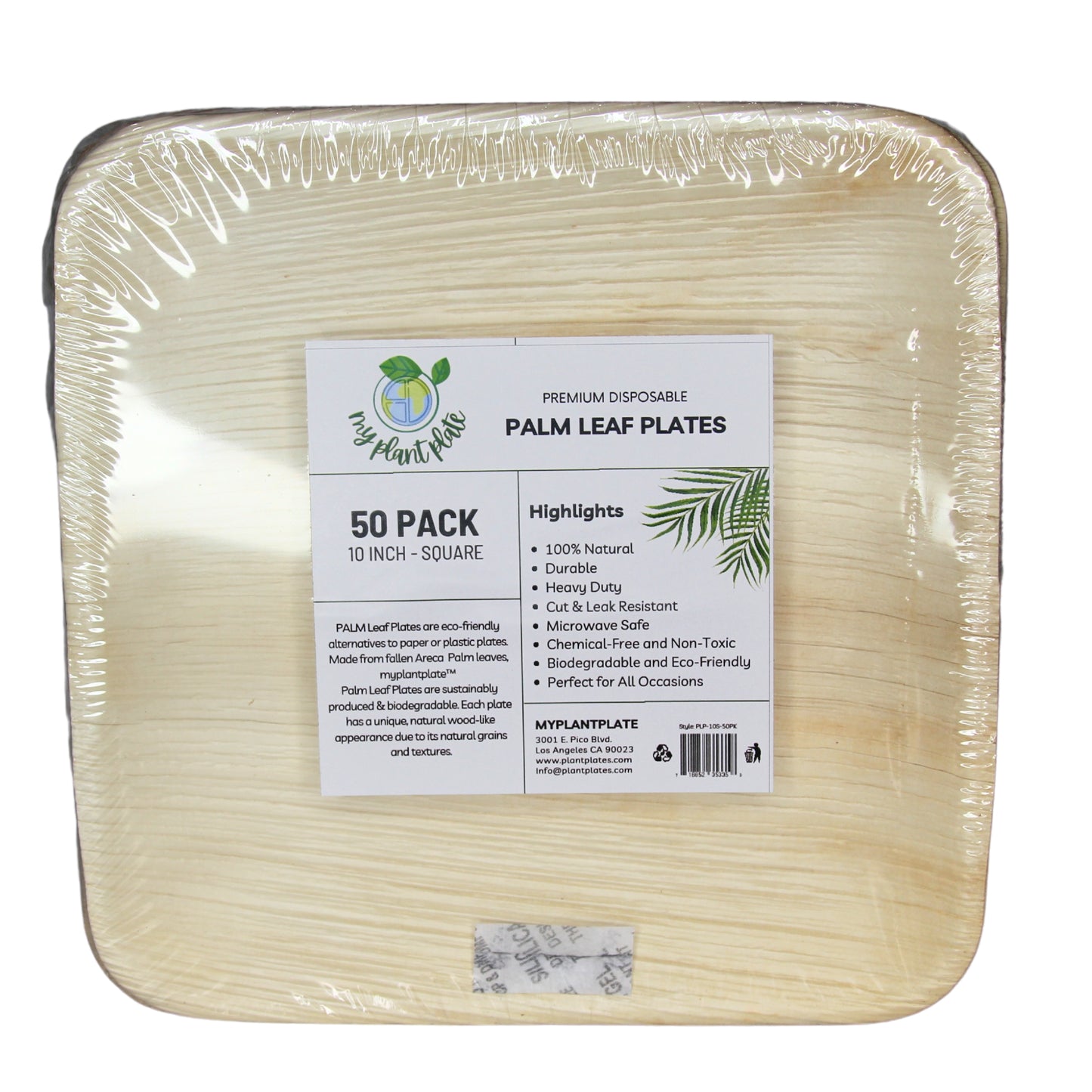 Areca Palm Leaf Plates - 10 Inch Square (200 pcs/box)