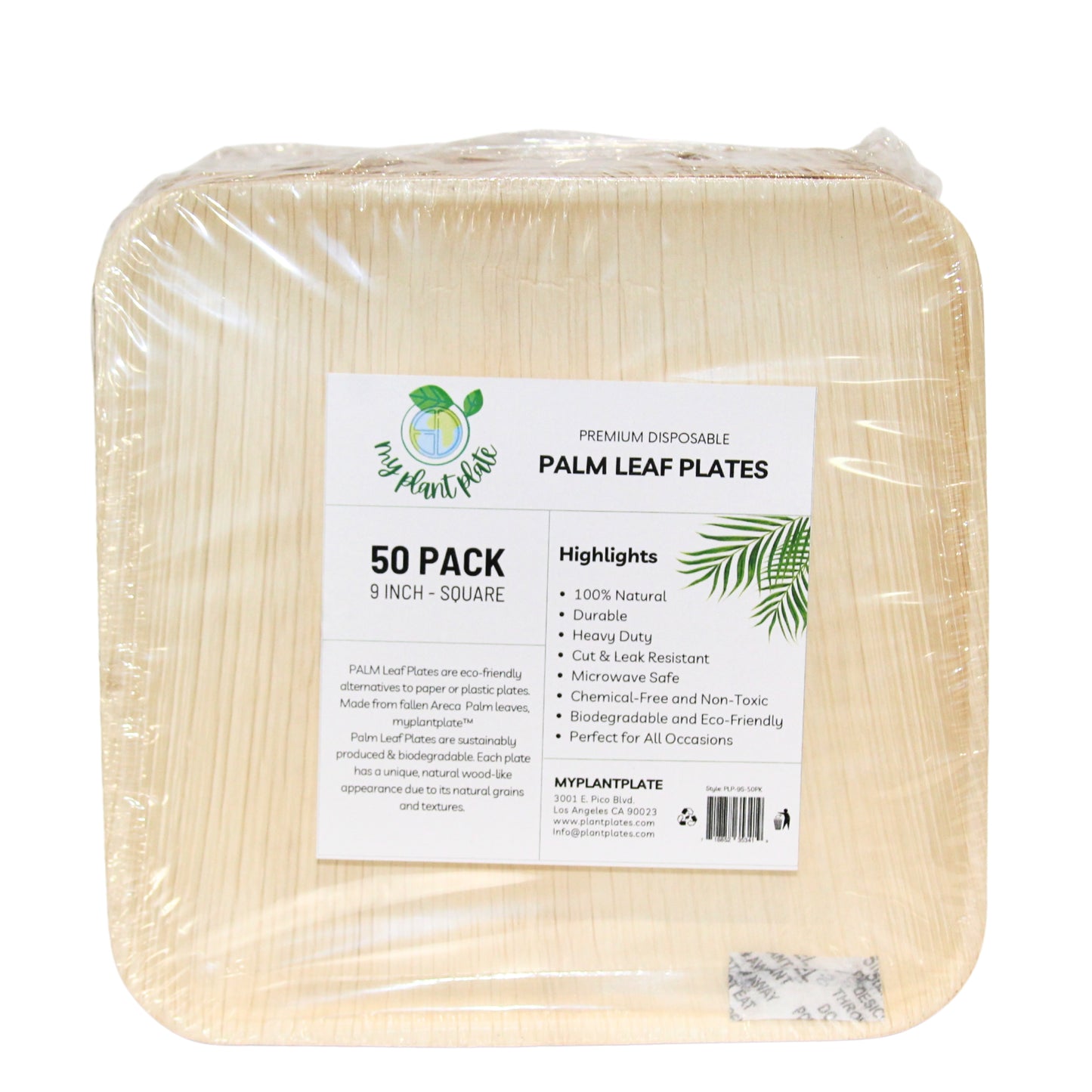 Areca Palm Leaf Plates - 9 Inch Square (200 pcs/box)