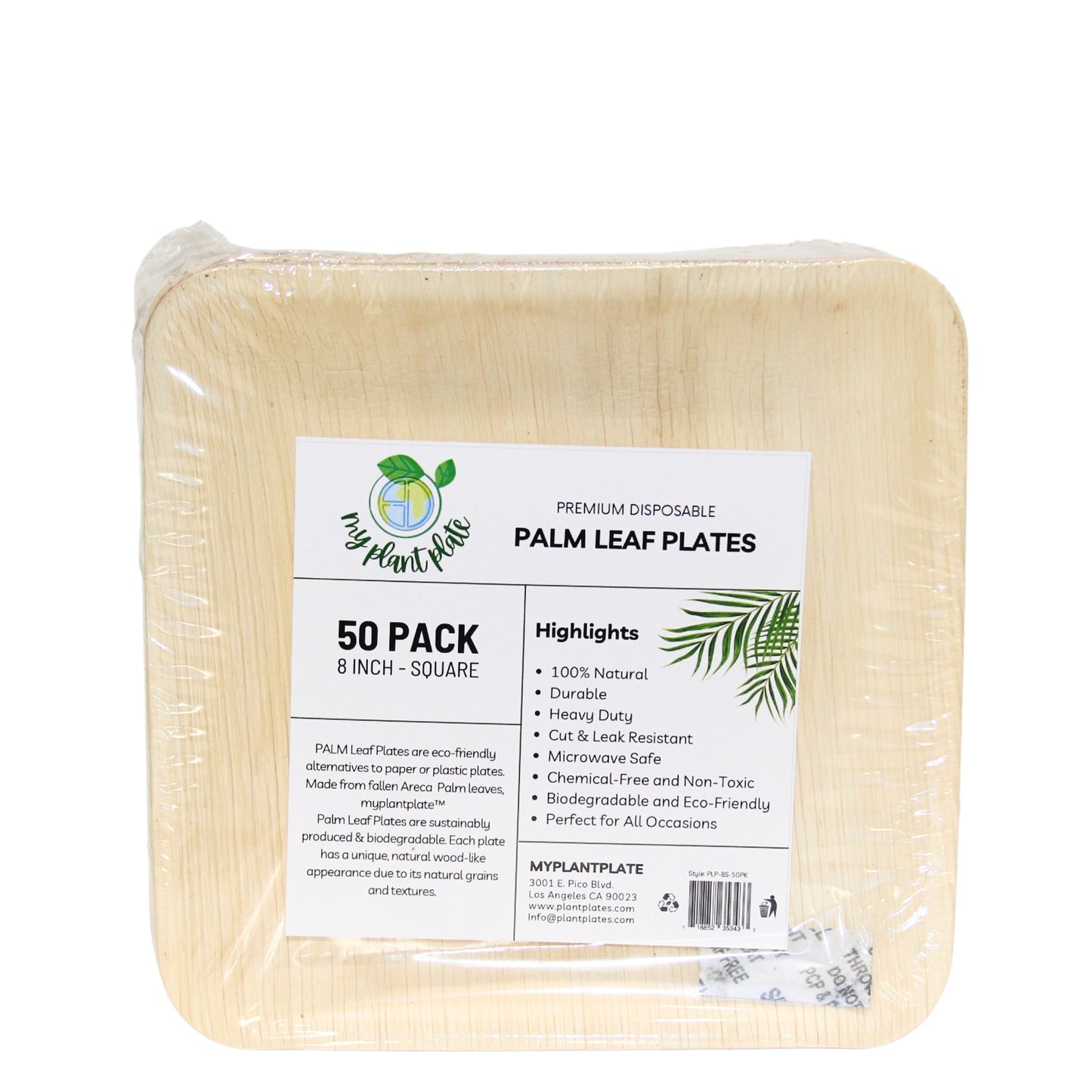 Areca Palm Leaf Plates - 8 Inch Square (200 pcs/box)