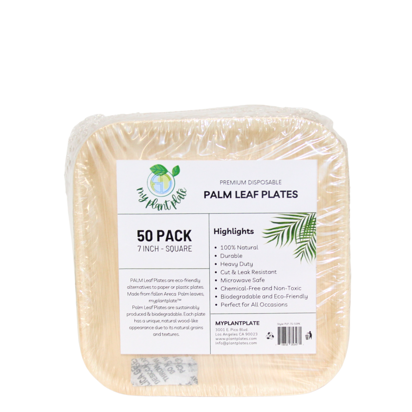 Areca Palm Leaf Plates - 7 Inch Square (200 pcs/box)