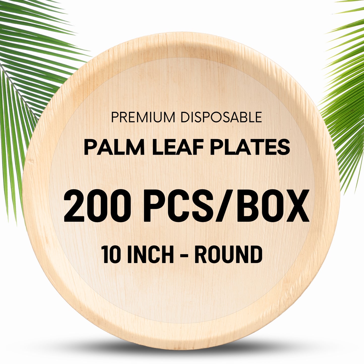 Areca Palm Leaf Plates - 10 Inch Round (200 pcs/box)