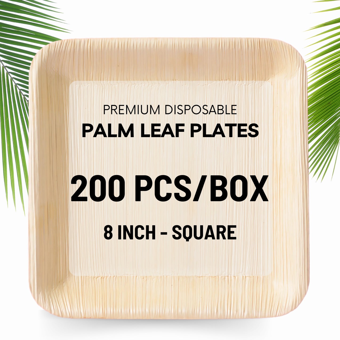 Areca Palm Leaf Plates - 8 Inch Square (200 pcs/box)
