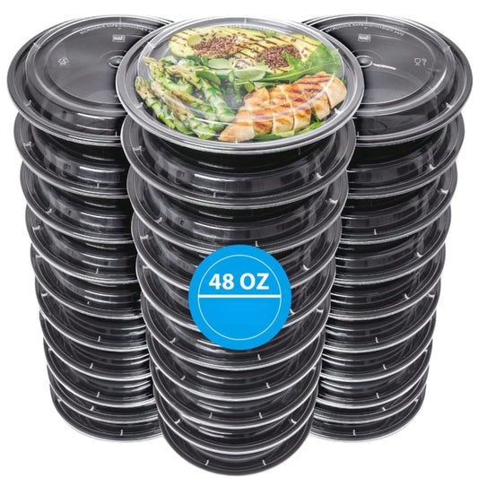 48 oz Microwavable Containers with Lids – Round Food Storage for Restaurants, 150 Count/Case