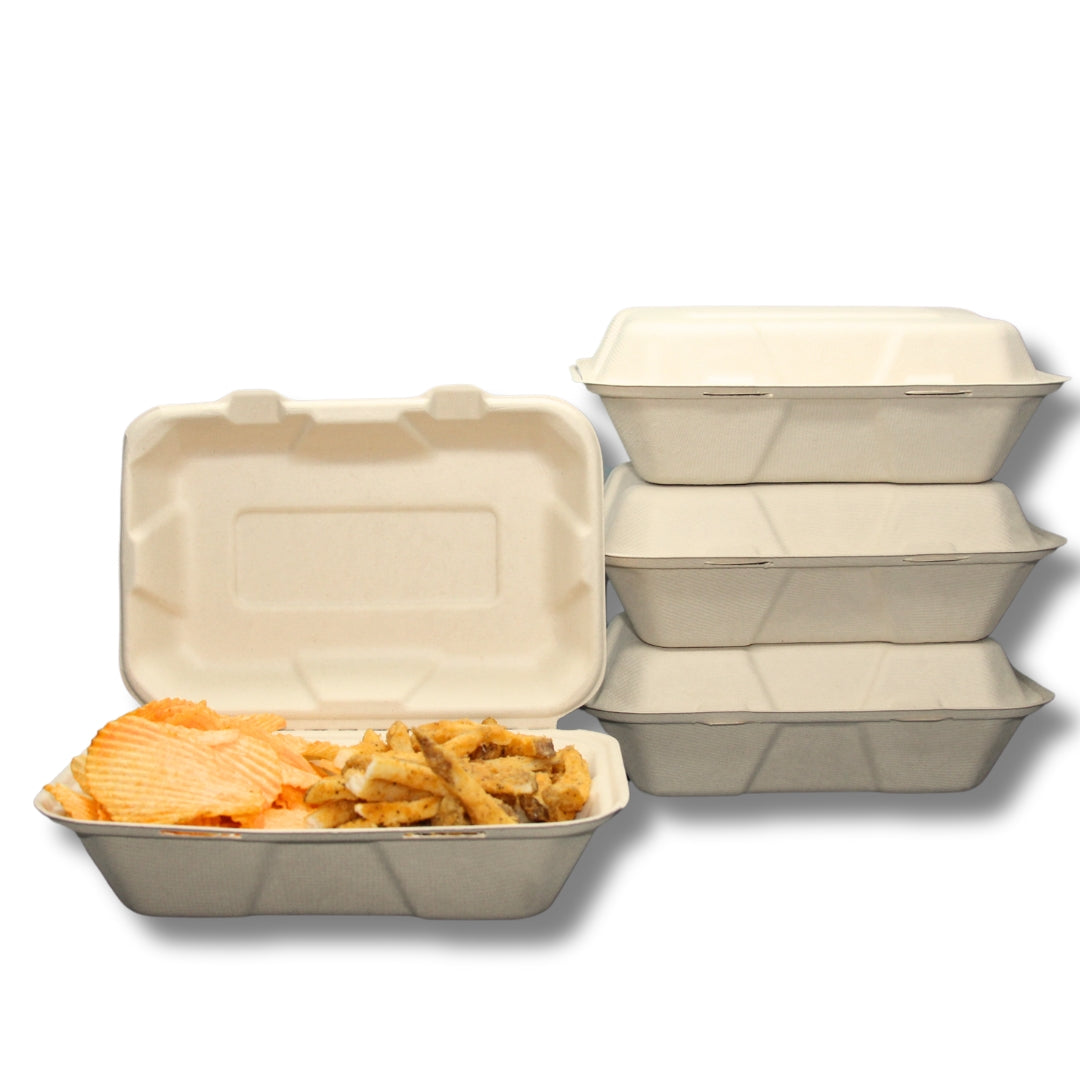 9 x 6” Biodegradable Clamshell Containers - Pack of 50