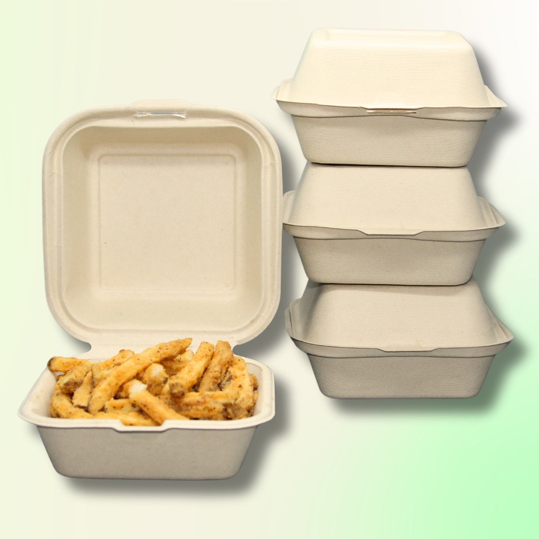 6x6 Clamshell Biodegradable Food Container - 100 Pack