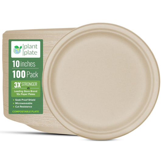 10 Inch Round Recyclable Dinnerware Plates - 100 Pack