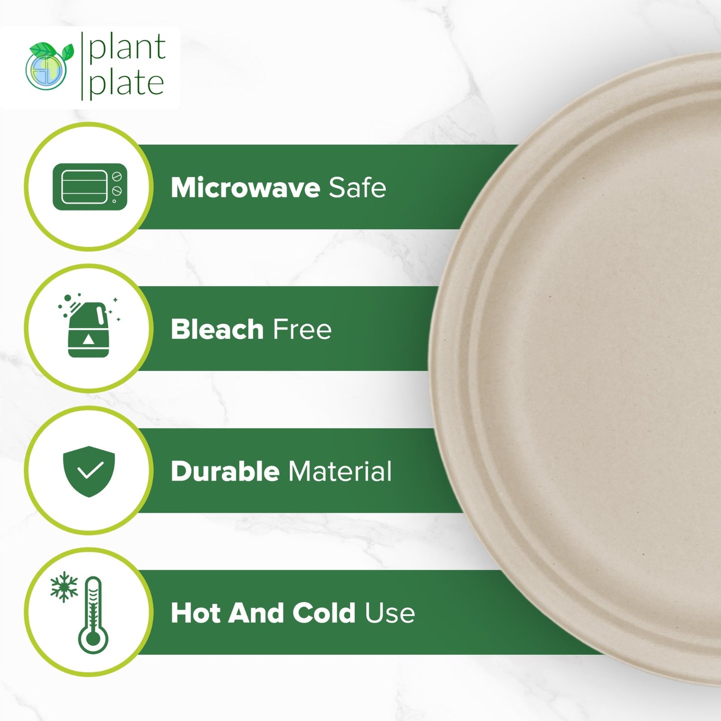 9 Inch Heavy-Duty Disposable Plates - Eco-Friendly and Biodegradable