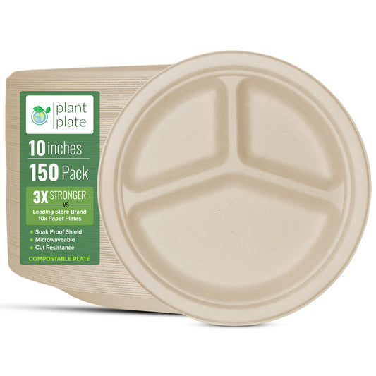 10 Inch Eco-Friendly Bulk Disposable Plates - 150 Pack