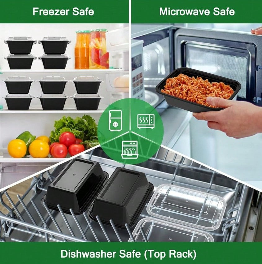 28 oz Microwavable To-Go Containers with Lids – Rectangular Takeout Boxes, 150/Case