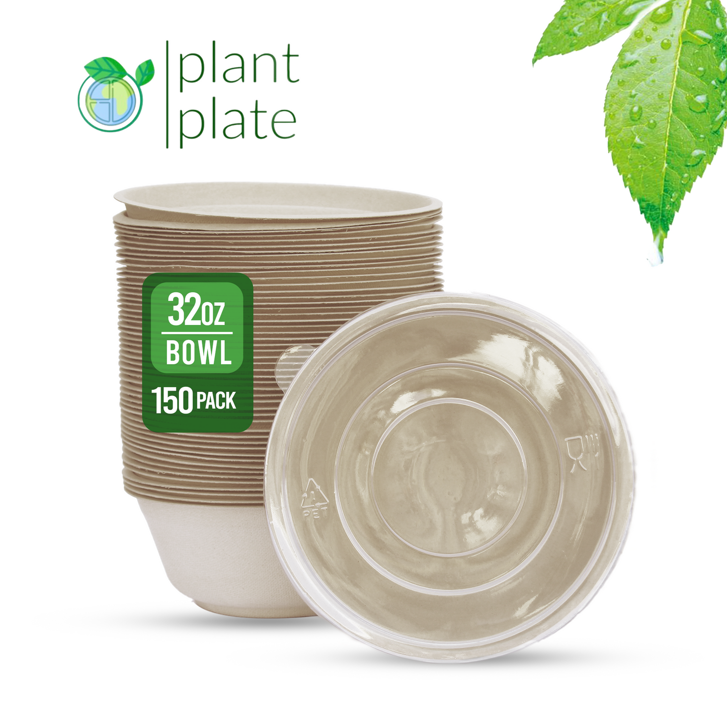 100% Compostable 32 Ounce Paper Bowls With 150 Pack